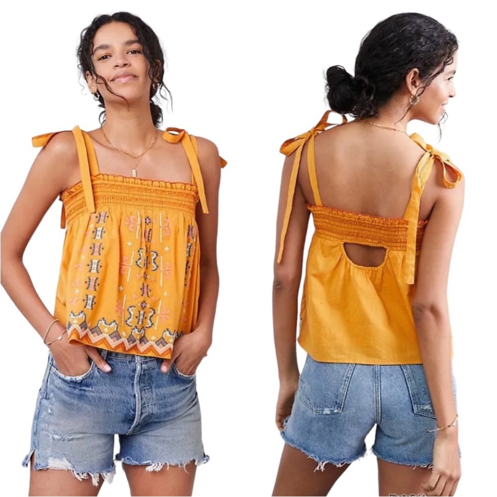 By Anthropologie Women’s Orange Embroidered Aliza Tank Top | Size Small